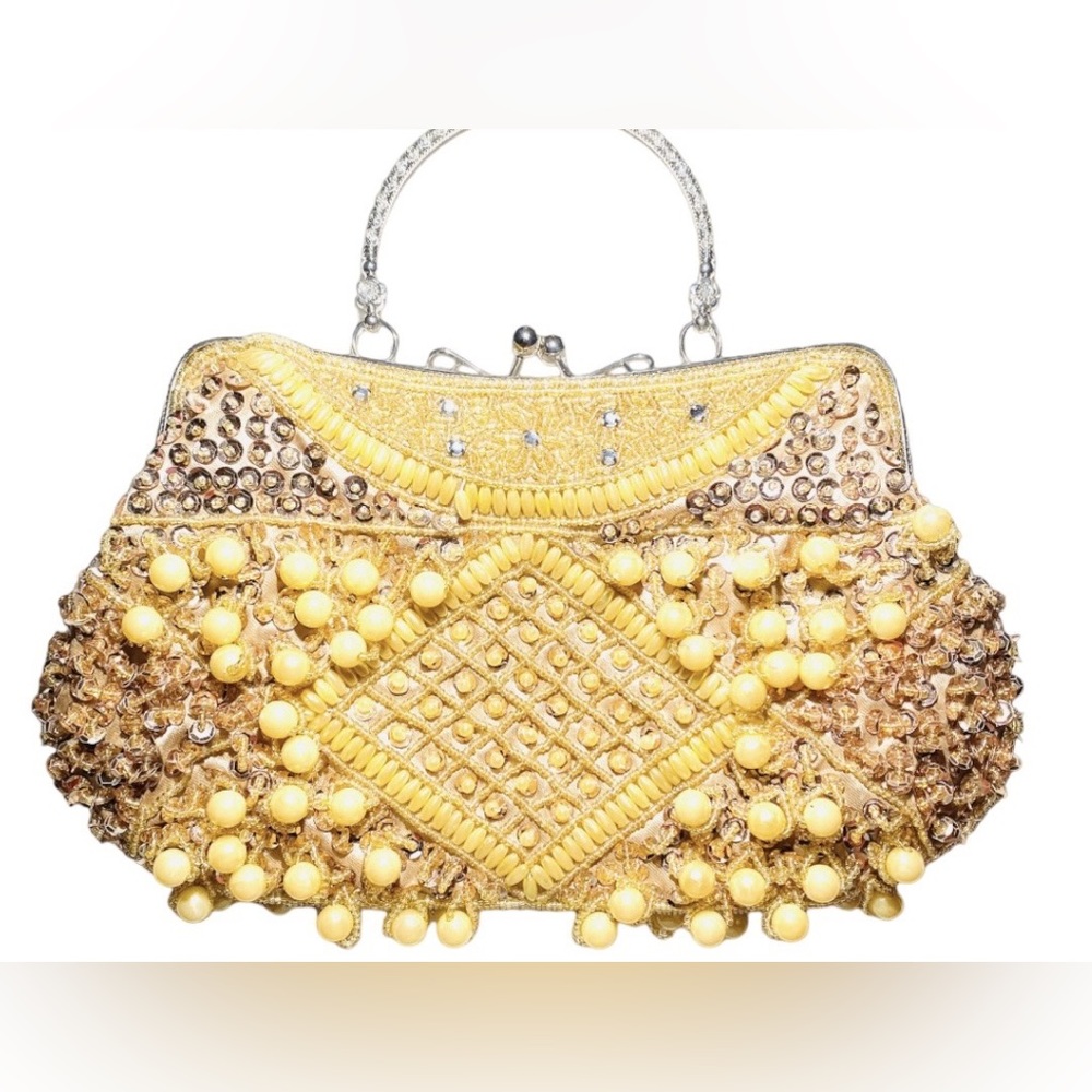 Women Clutch Evening Bag Rhinestone & Pearl Decor Glamorous with Shoulder Chain